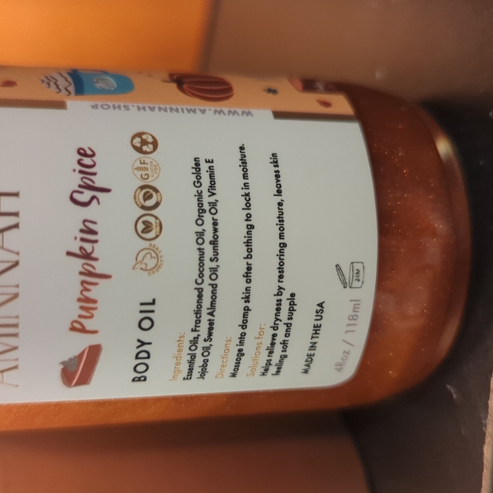 Aminnah Pumpkin Spice Body Oil Coconut Jojoba Almond Sunflower Vitamin E NEW - Picture 5 of 12